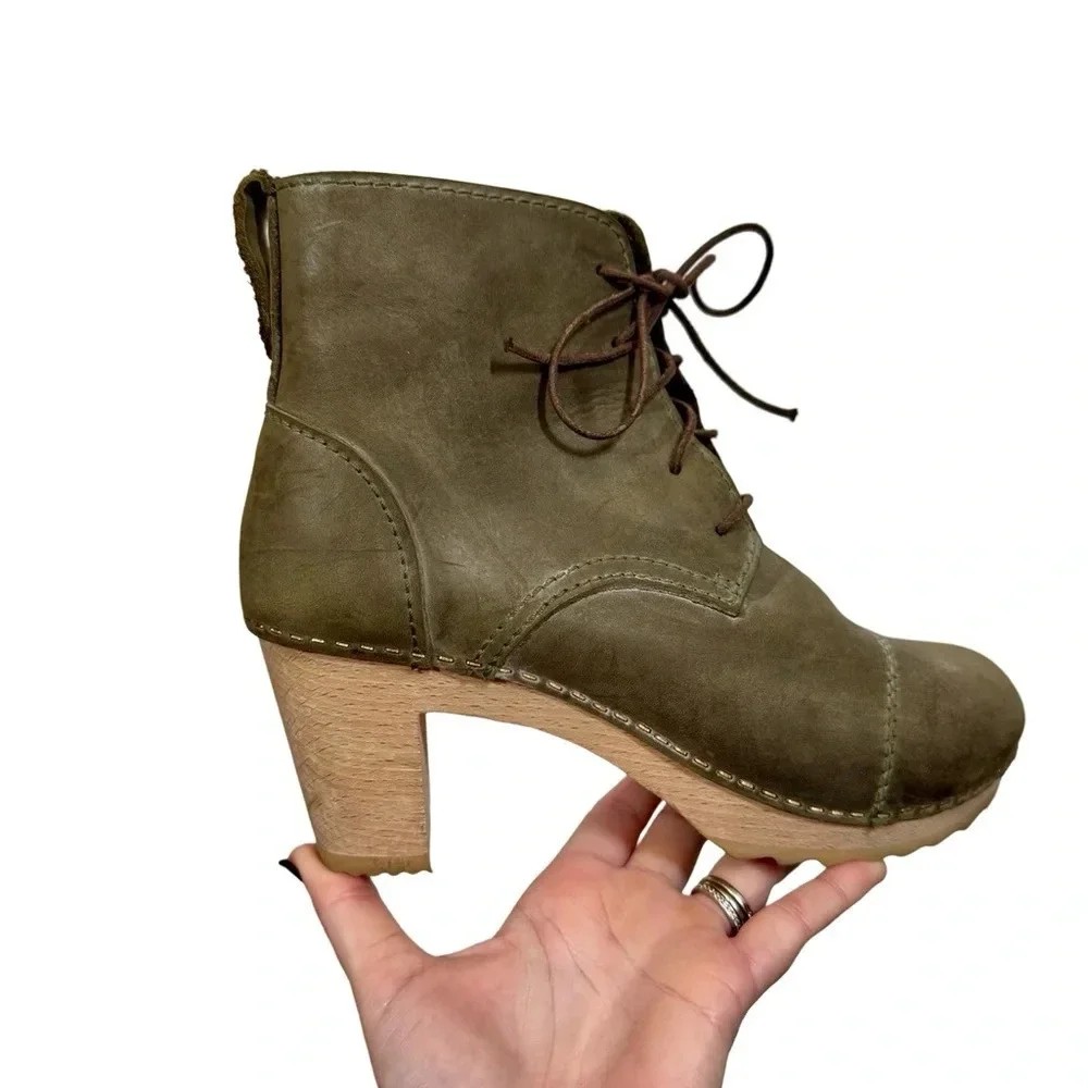 BRYR Phoebe Lace Up Leather Clog Granny Boots Sz:36